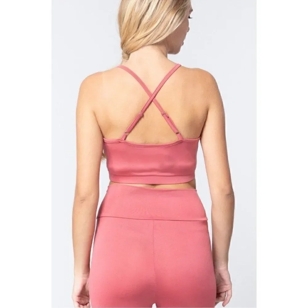 NWT - 2 Cami Bra Top Workout Criss Cross  Burgundy and Rose Pink -Size Large